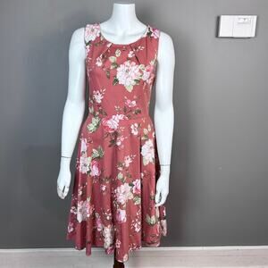 Eva Rose dress XS rose fit flare‎ midi rockabilly feminine floral pleated